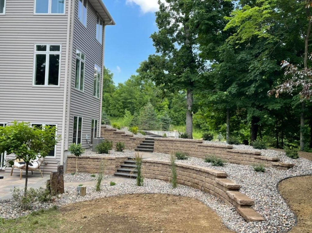 Landscaping with retaining walls
